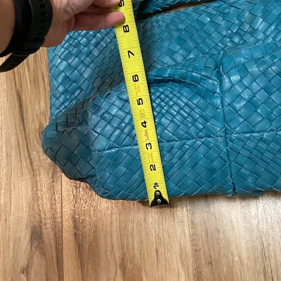 FALOR WOVEN ITALIAN SUPPLE LEATHER HANDBAG ITALIA TEAL W/ COIN POUCH ELEGANT EUC - Picture 14 of 14